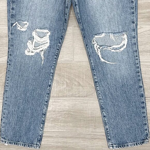 Triarchy Stove Pipe High-Rise Destroyed Distressed Jeans in Light Indigo Denim - Picture 8 of 16